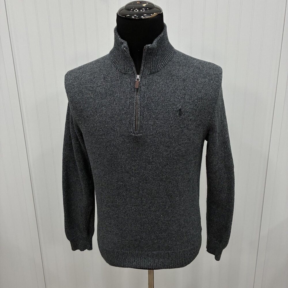 Polo Ralph Lauren Men's Medium Dark Gray Quarter Zip Pullover Knit Sweater